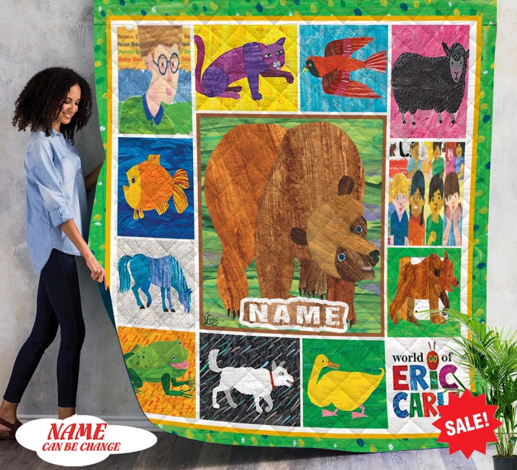 Personalized Eric Carle Brown Bear Quilt Blanket Brown Bear Birthday Party Custom Brown Bear Kids Blanket Custom Blanket